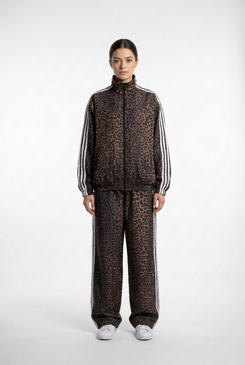 Leopard Print Triple-Stripe Track Set