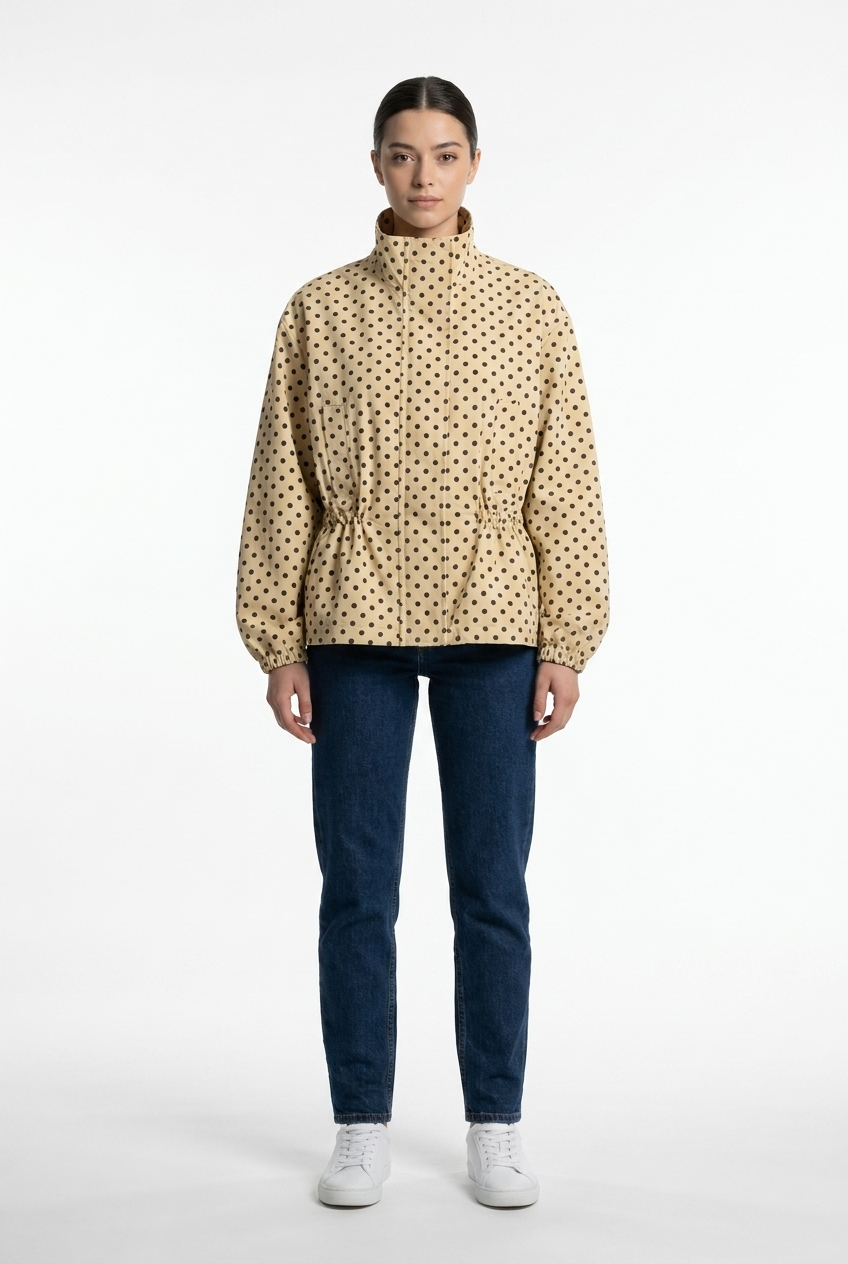 Cinched-Waist Polka Dot Jacket