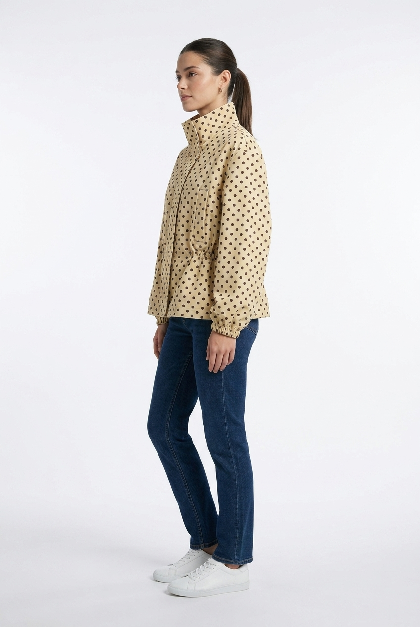 Cinched-Waist Polka Dot Jacket