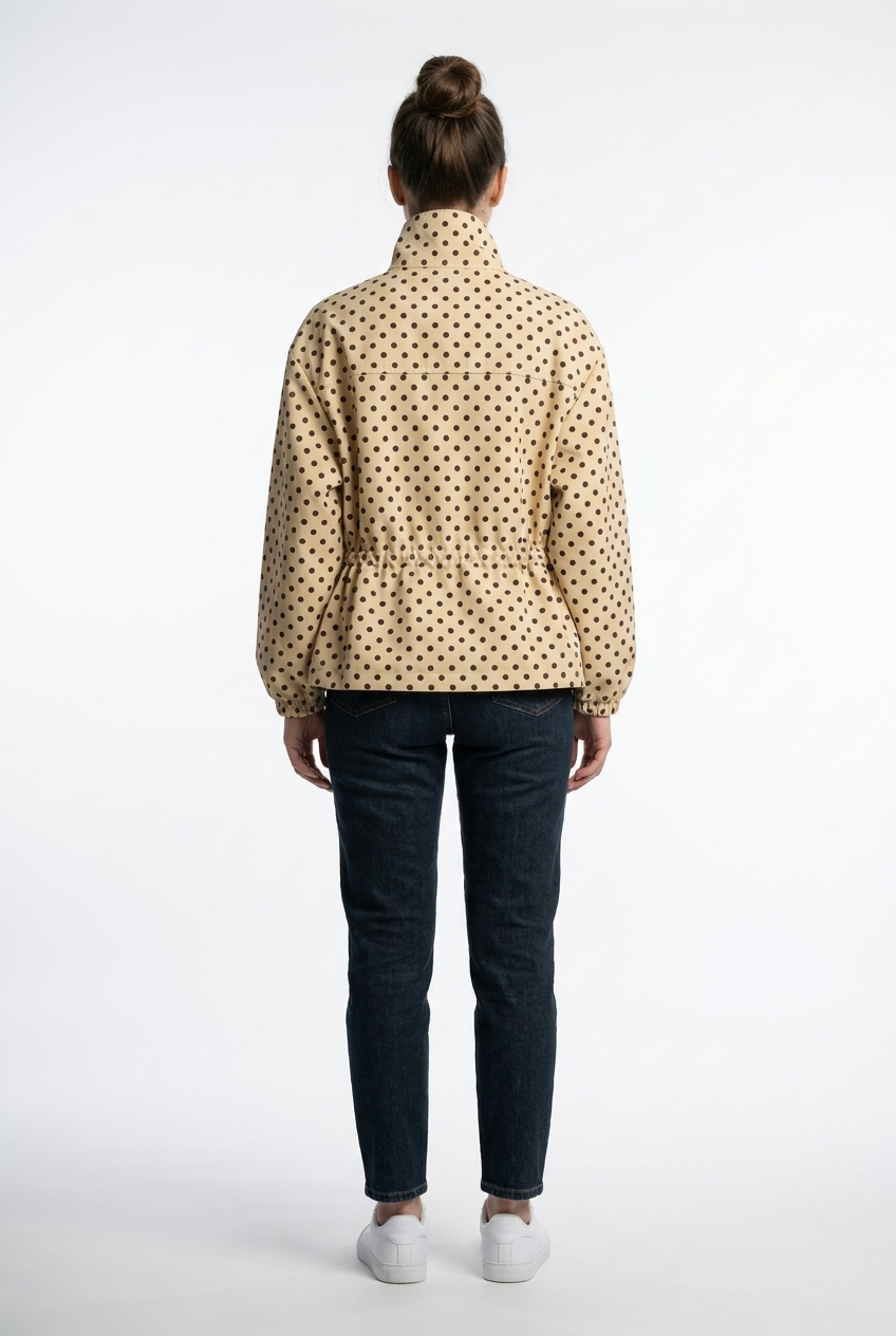 Cinched-Waist Polka Dot Jacket