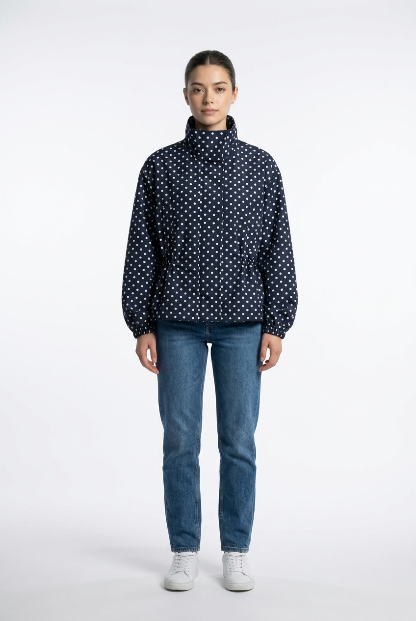 Cinched-Waist Polka Dot Jacket