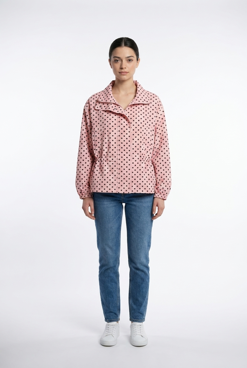 Cinched-Waist Polka Dot Jacket