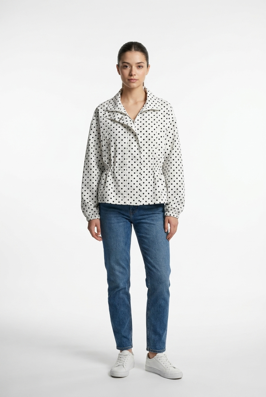Cinched-Waist Polka Dot Jacket