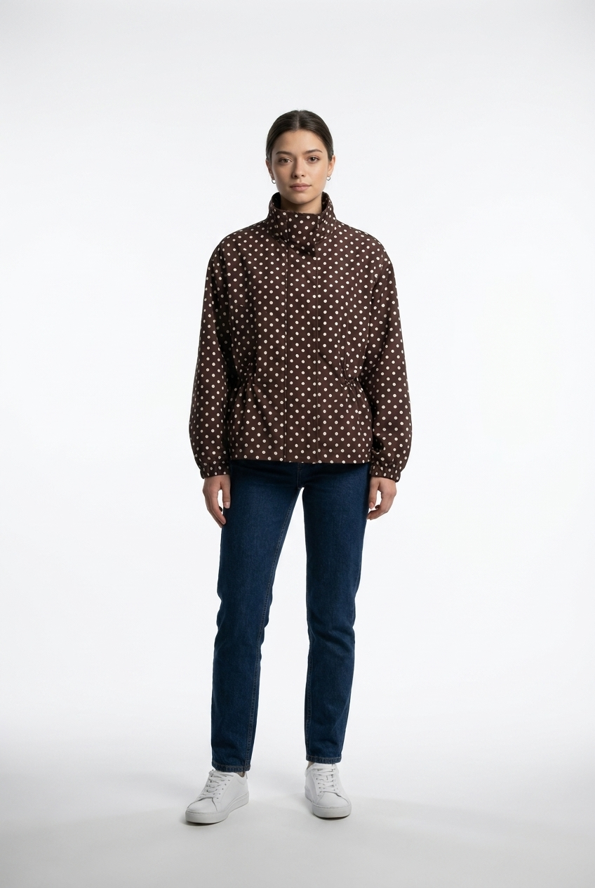 Cinched-Waist Polka Dot Jacket
