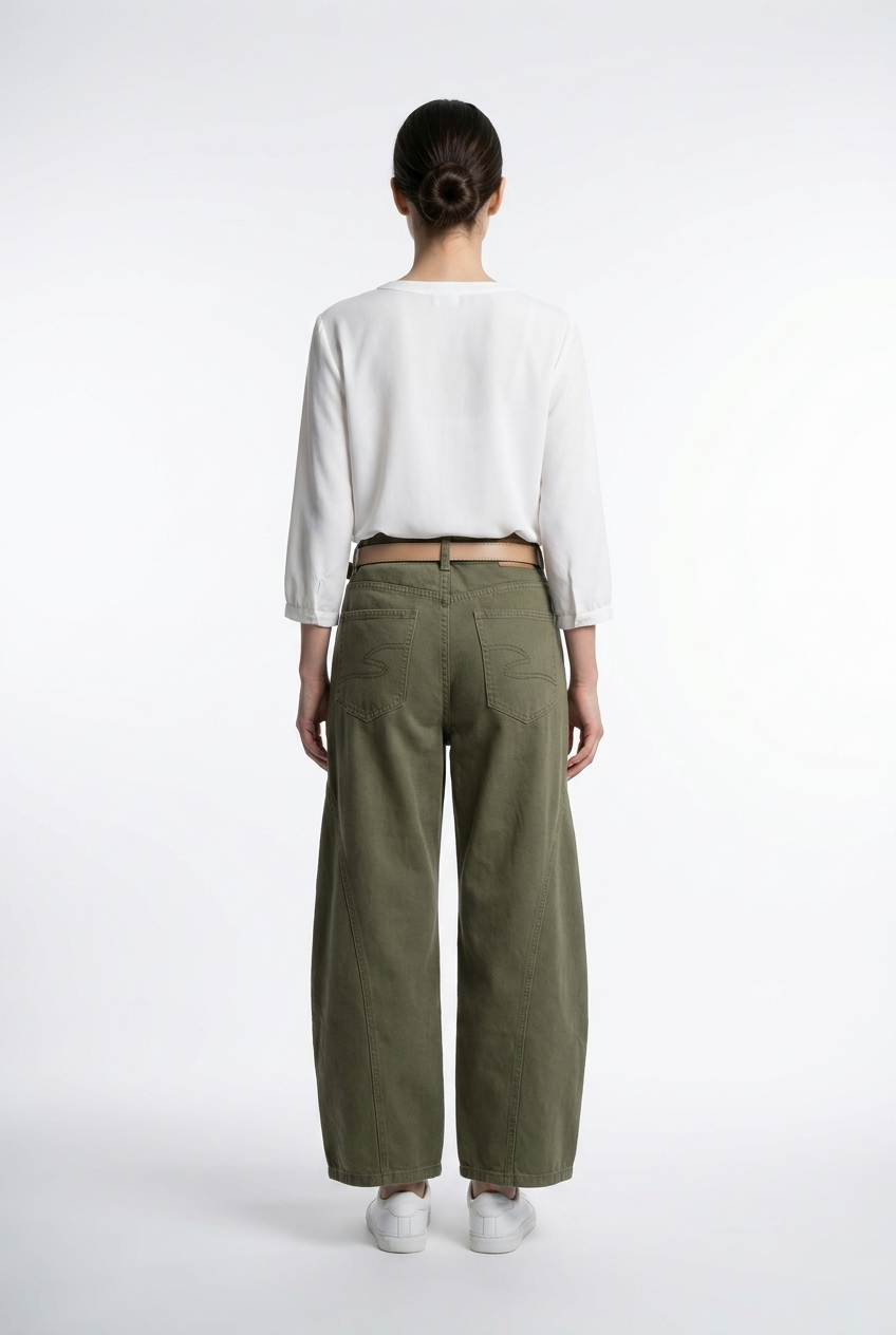Curved Seam Barrel-Leg Pants
