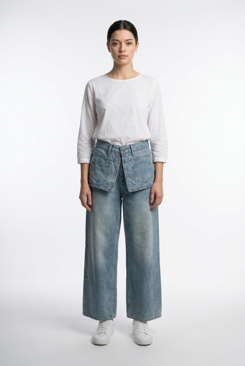 Layered Pocket Wide-Leg Jeans