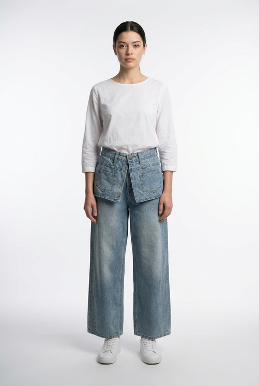 Layered Pocket Wide-Leg Jeans
