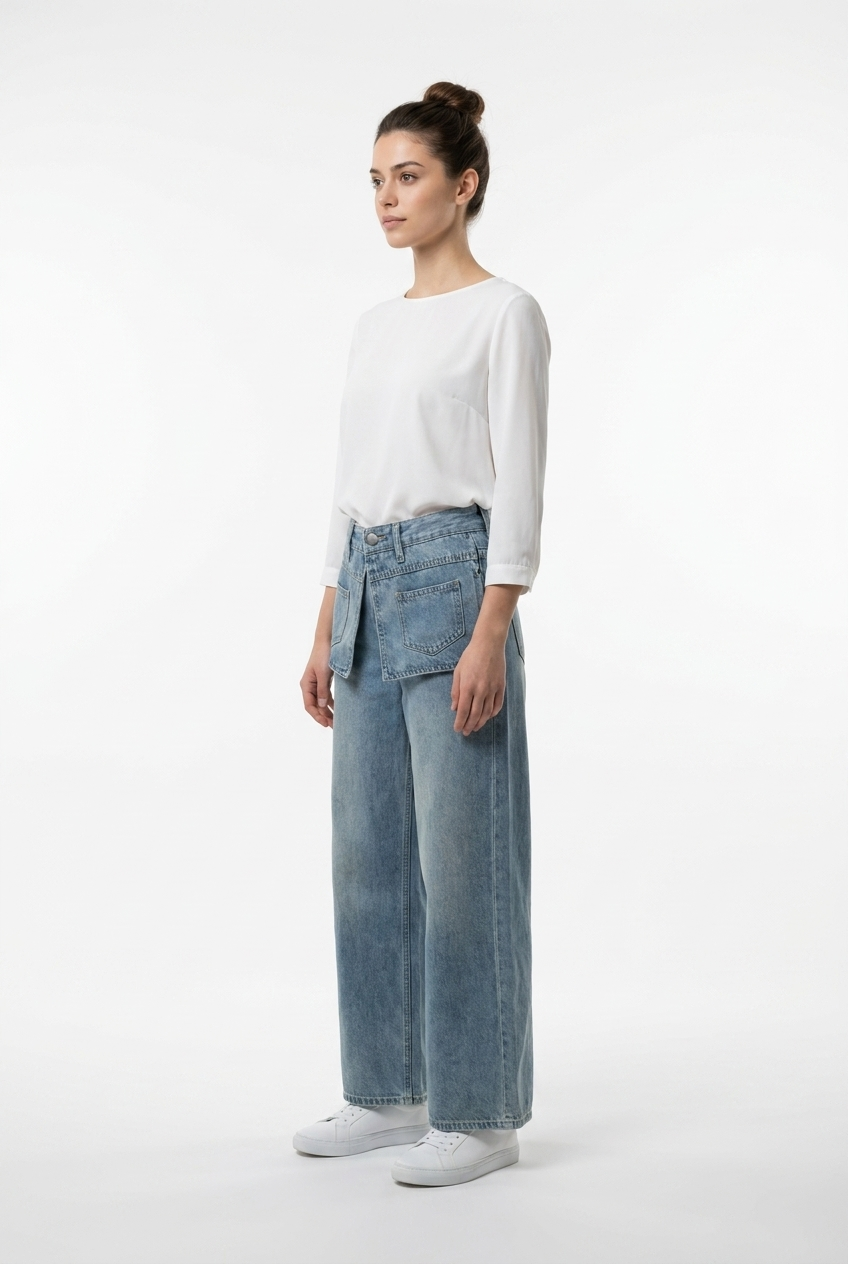 Layered Pocket Wide-Leg Jeans