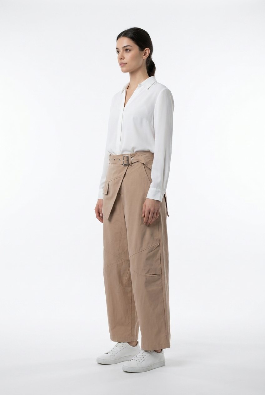 Asymmetrical Belted Utility Pants