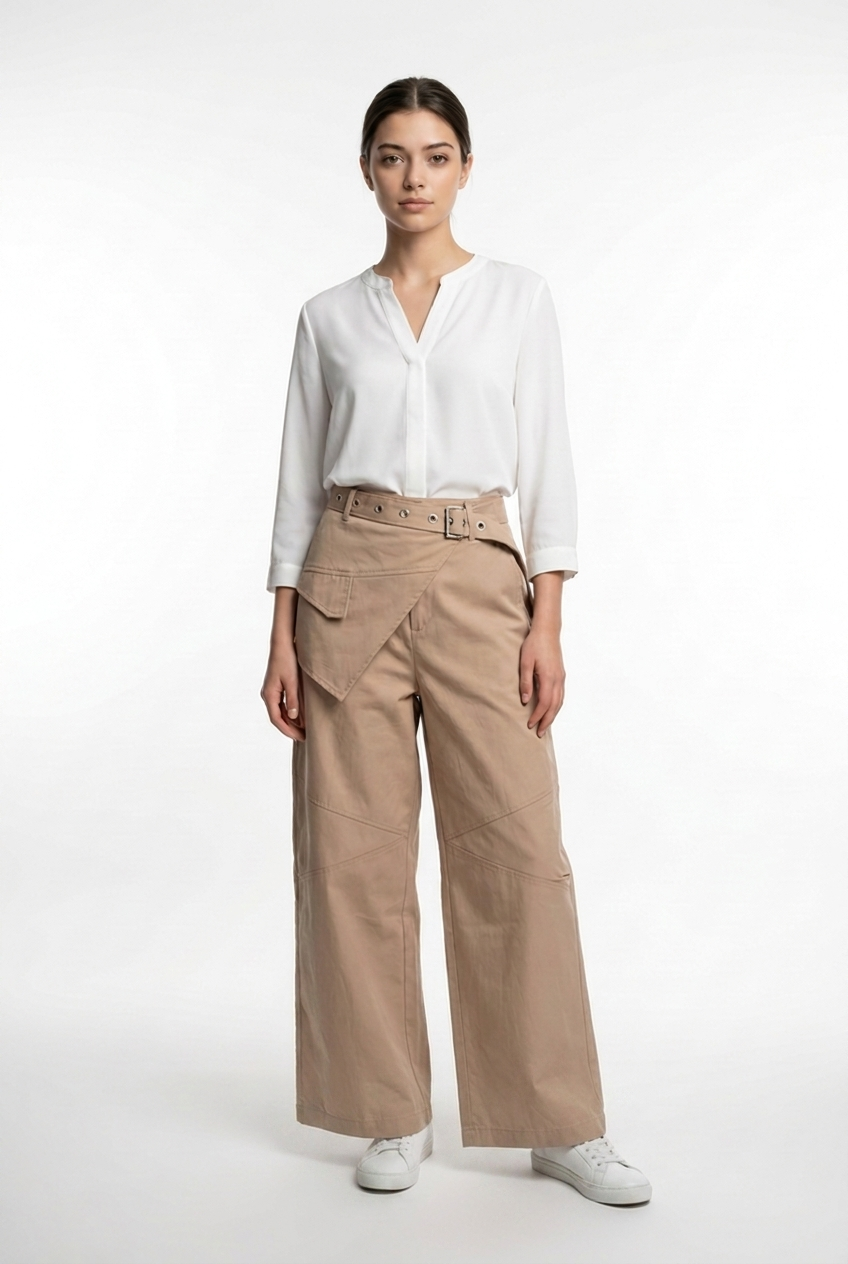 Asymmetrical Belted Utility Pants