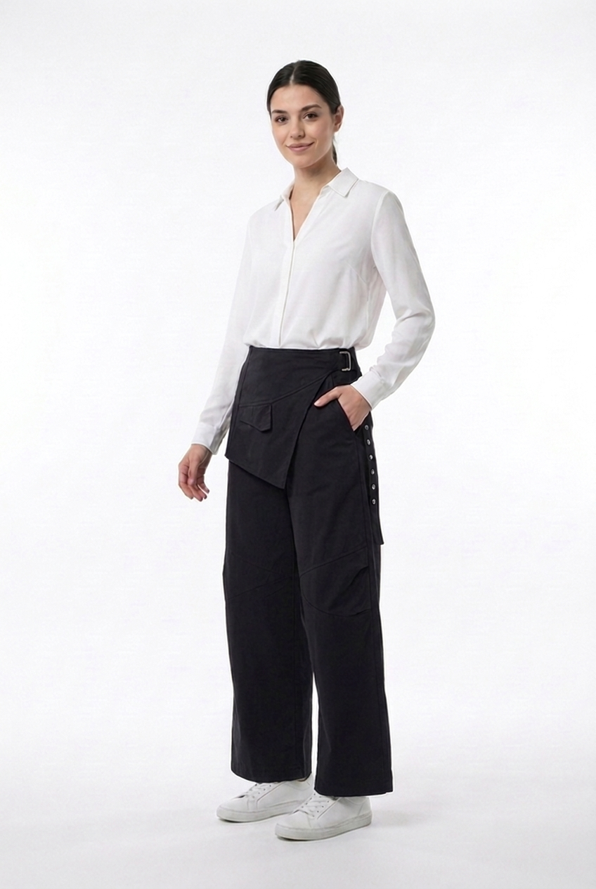 Asymmetrical Belted Utility Pants