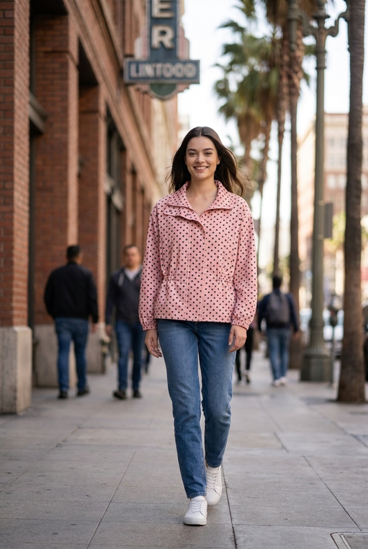 Cinched-Waist Polka Dot Jacket