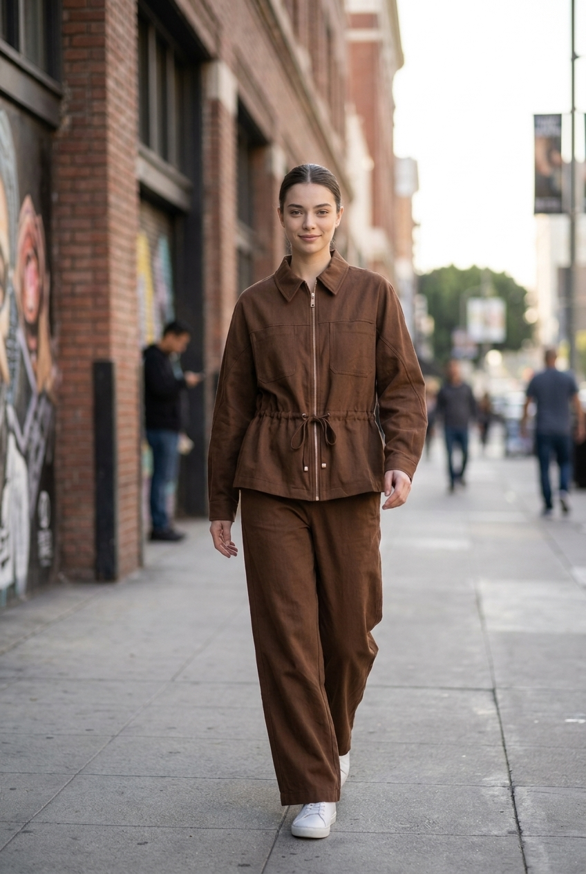 Cinched Waist Utility Jacket & Trouser Set