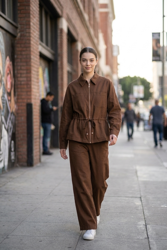 Cinched Waist Utility Jacket & Trouser Set
