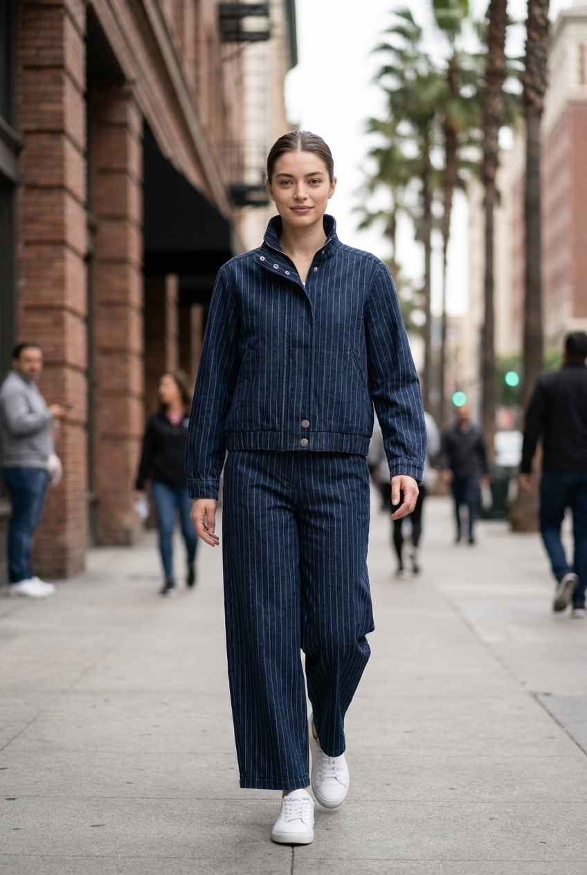 Pinstripe Denim Jacket & Trouser Set