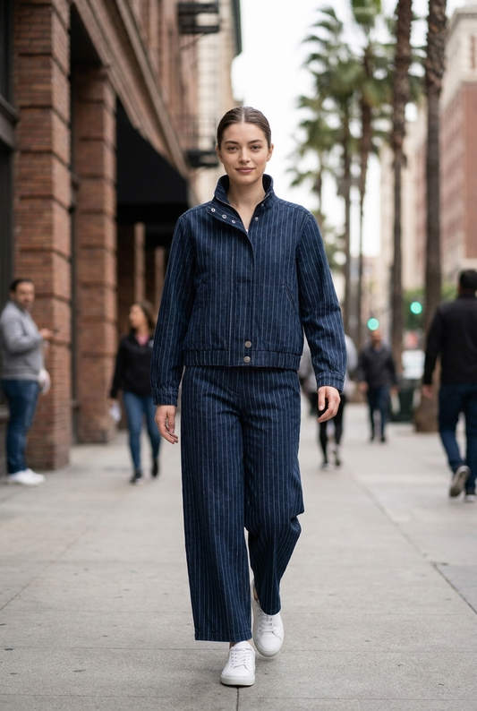 Pinstripe Denim Jacket & Trouser Set