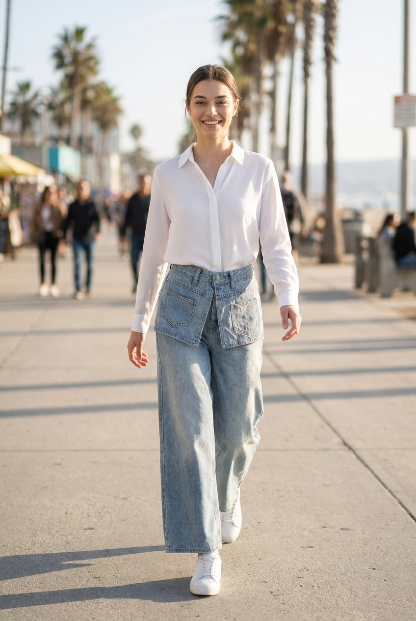 Layered Pocket Wide-Leg Jeans