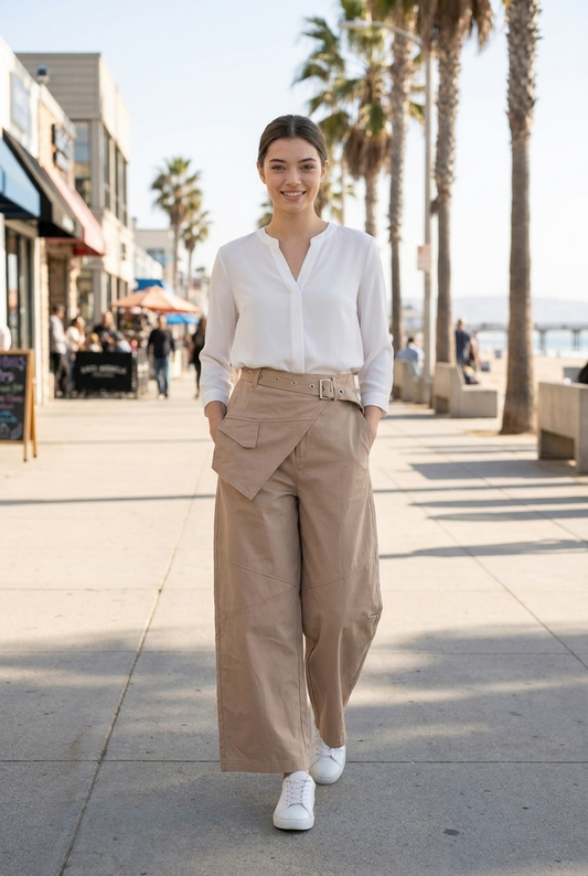 Asymmetrical Belted Utility Pants
