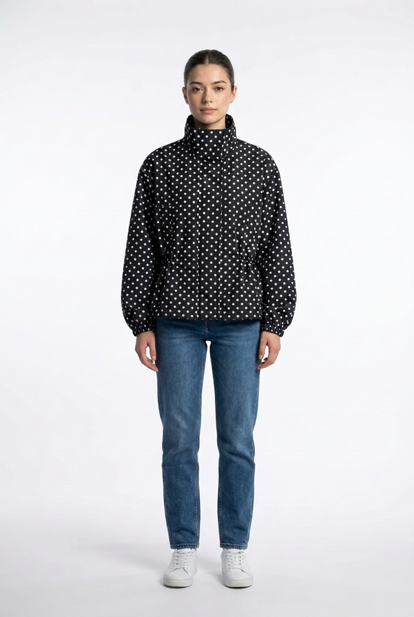 Cinched-Waist Polka Dot Jacket