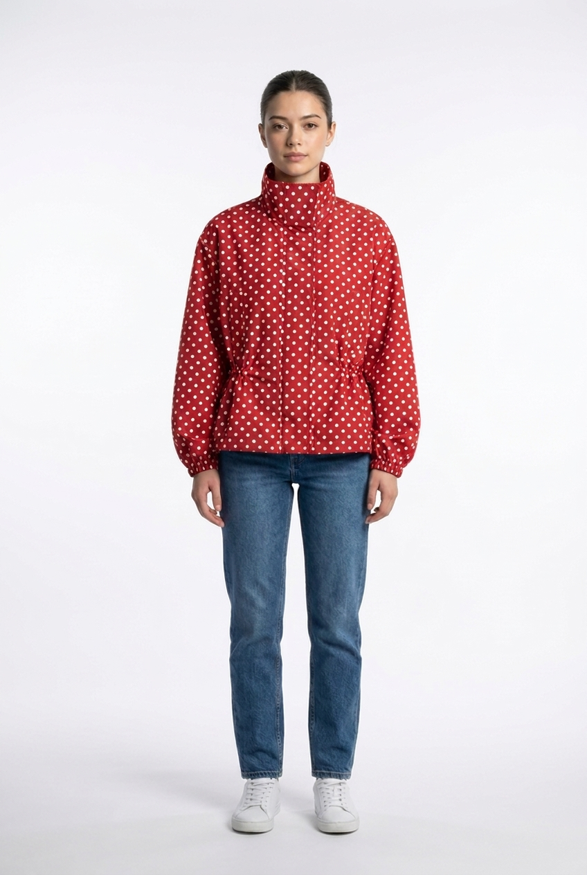 Cinched-Waist Polka Dot Jacket