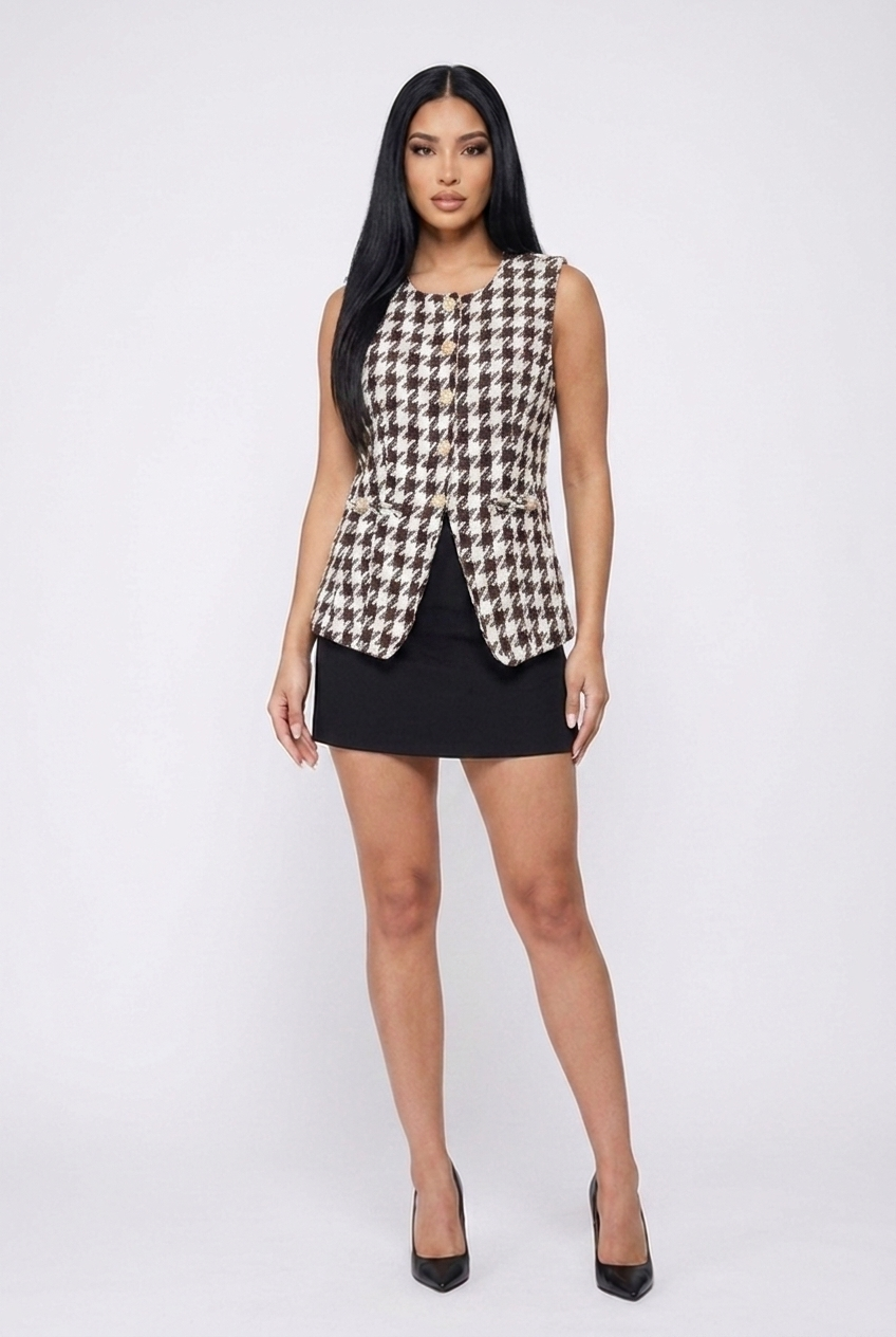 Houndstooth Longline Tailored Vest