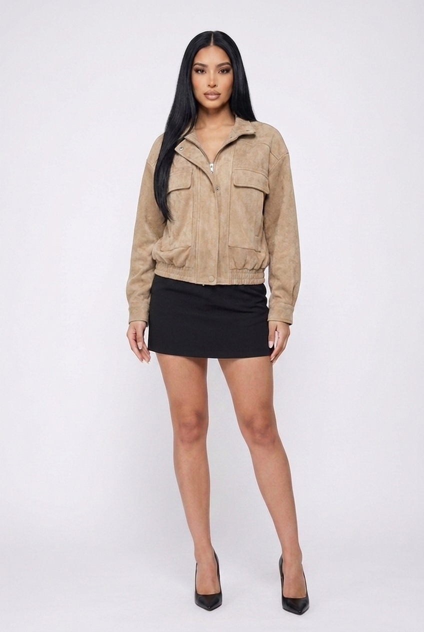 Faux Suede Asymmetrical Snap Jacket
