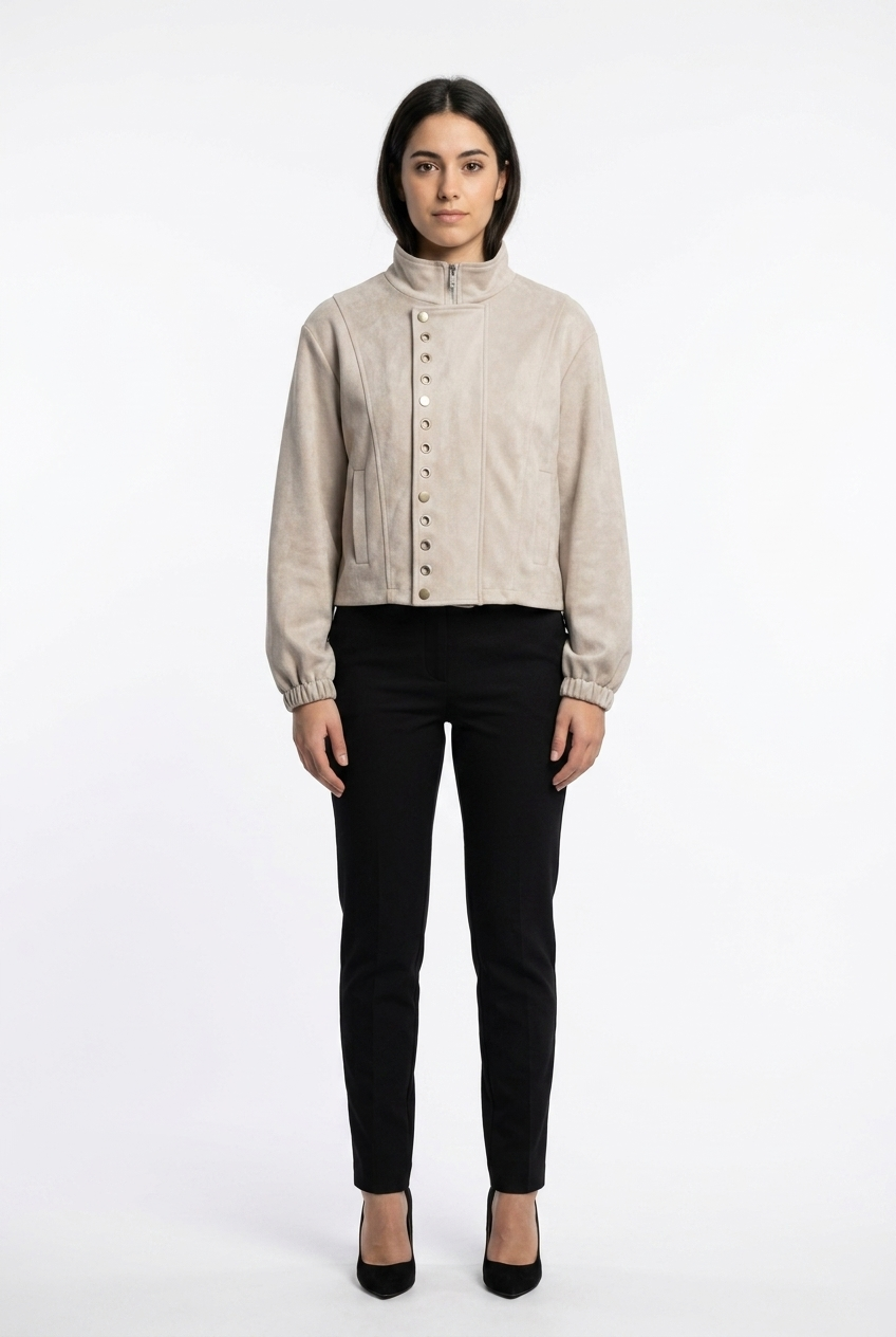 Faux Suede Asymmetrical Snap Jacket