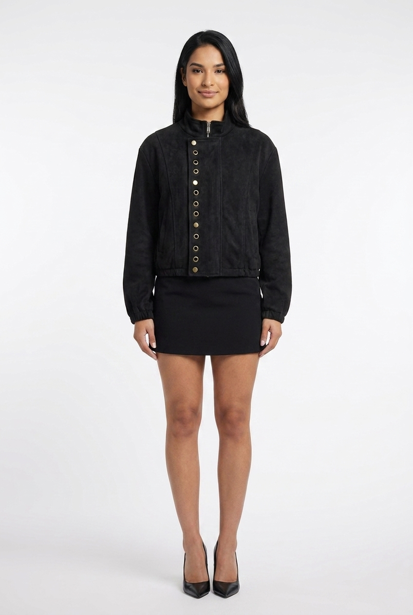 Faux Suede Asymmetrical Snap Jacket