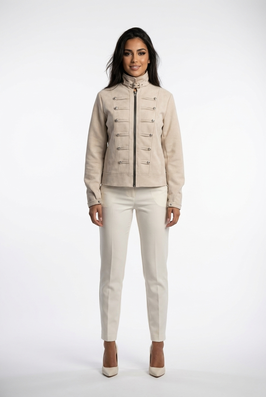 Buckle-Collar Military Zip-Up Jacket