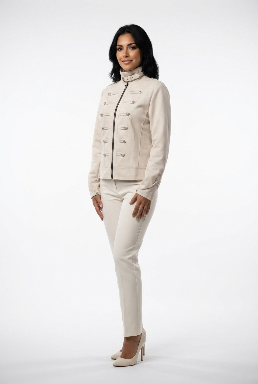 Buckle-Collar Military Zip-Up Jacket