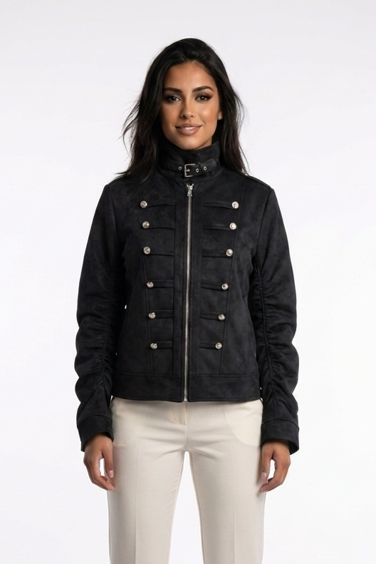 Buckle-Collar Military Zip-Up Jacket