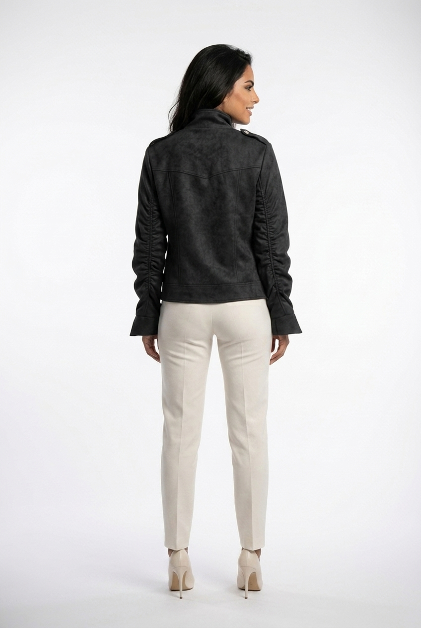 Buckle-Collar Military Zip-Up Jacket