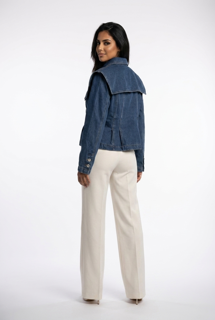 Oversized Cape-Collar Denim Jacket