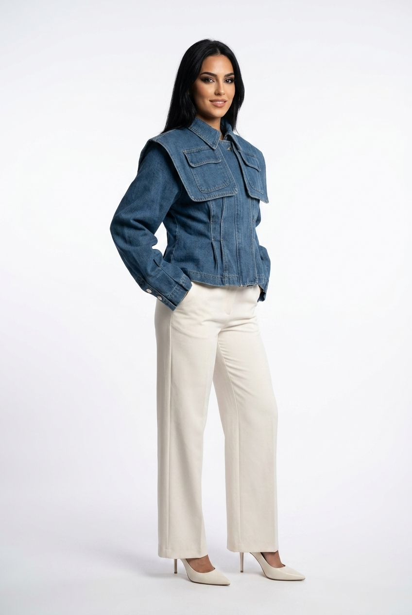 Oversized Cape-Collar Denim Jacket