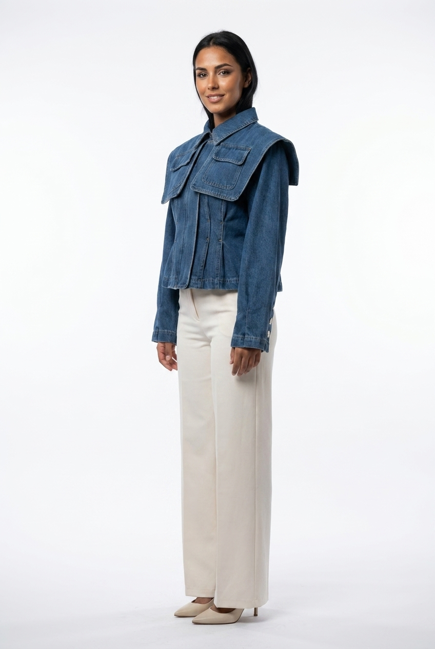 Oversized Cape-Collar Denim Jacket
