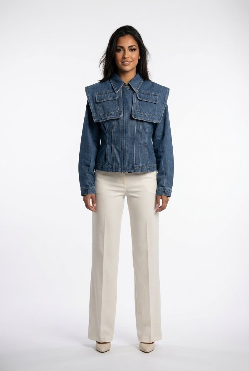 Oversized Cape-Collar Denim Jacket