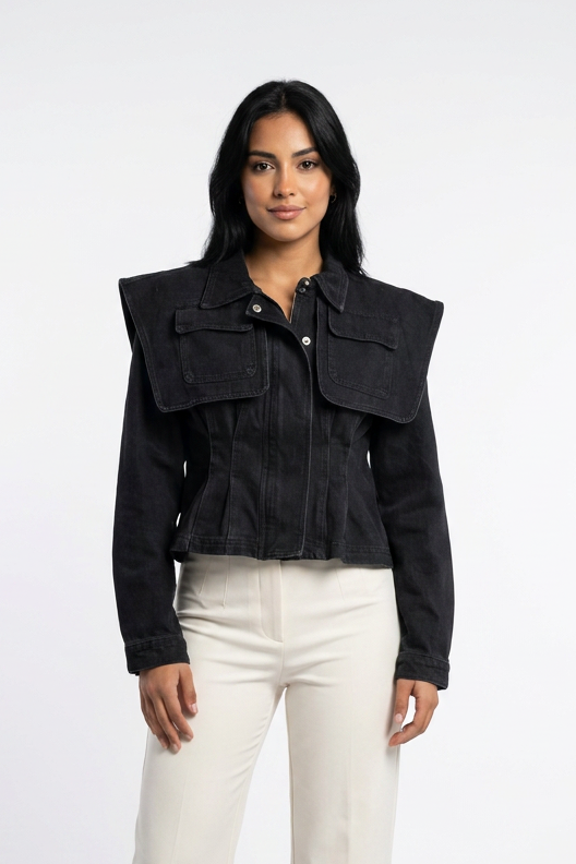 Oversized Cape-Collar Denim Jacket