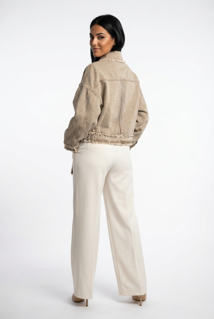 Frayed Edge Rhinestone Belted Jacket