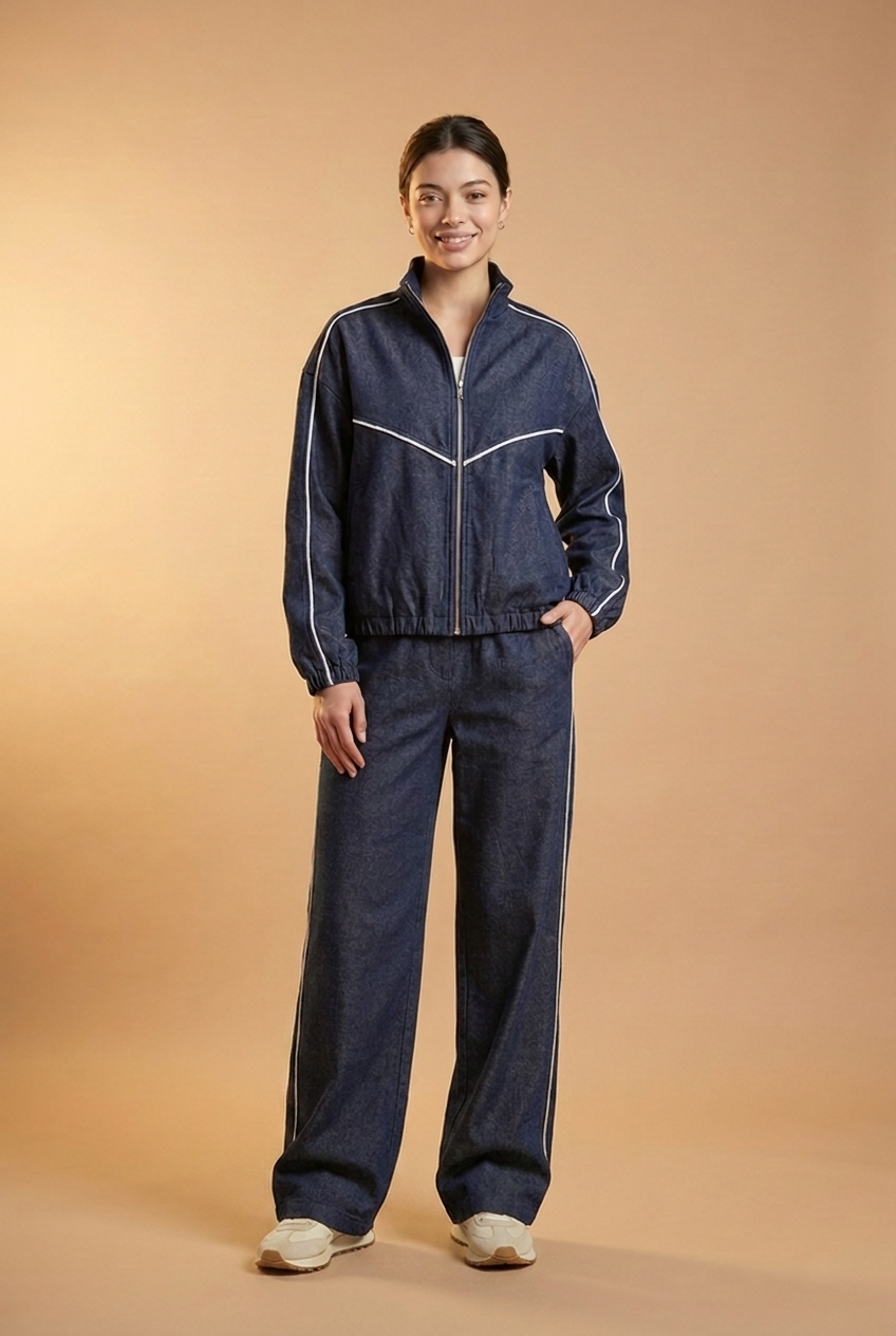 Contrast Piping Track Jacket & Trouser Set