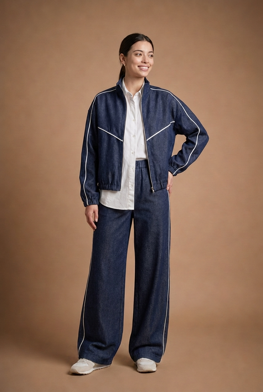 Contrast Piping Track Jacket & Trouser Set