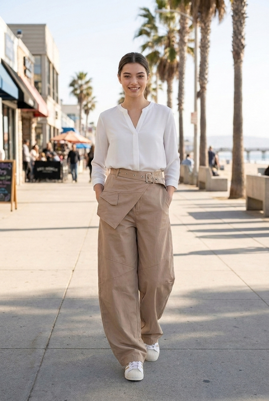 Asymmetrical Belted Utility Pants