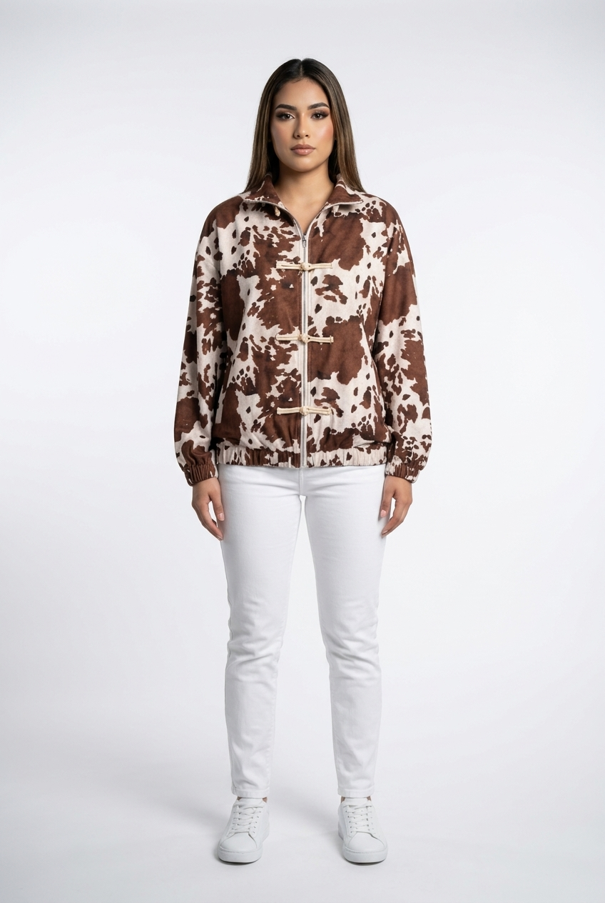 Print Toggle-Front Bomber Jacket