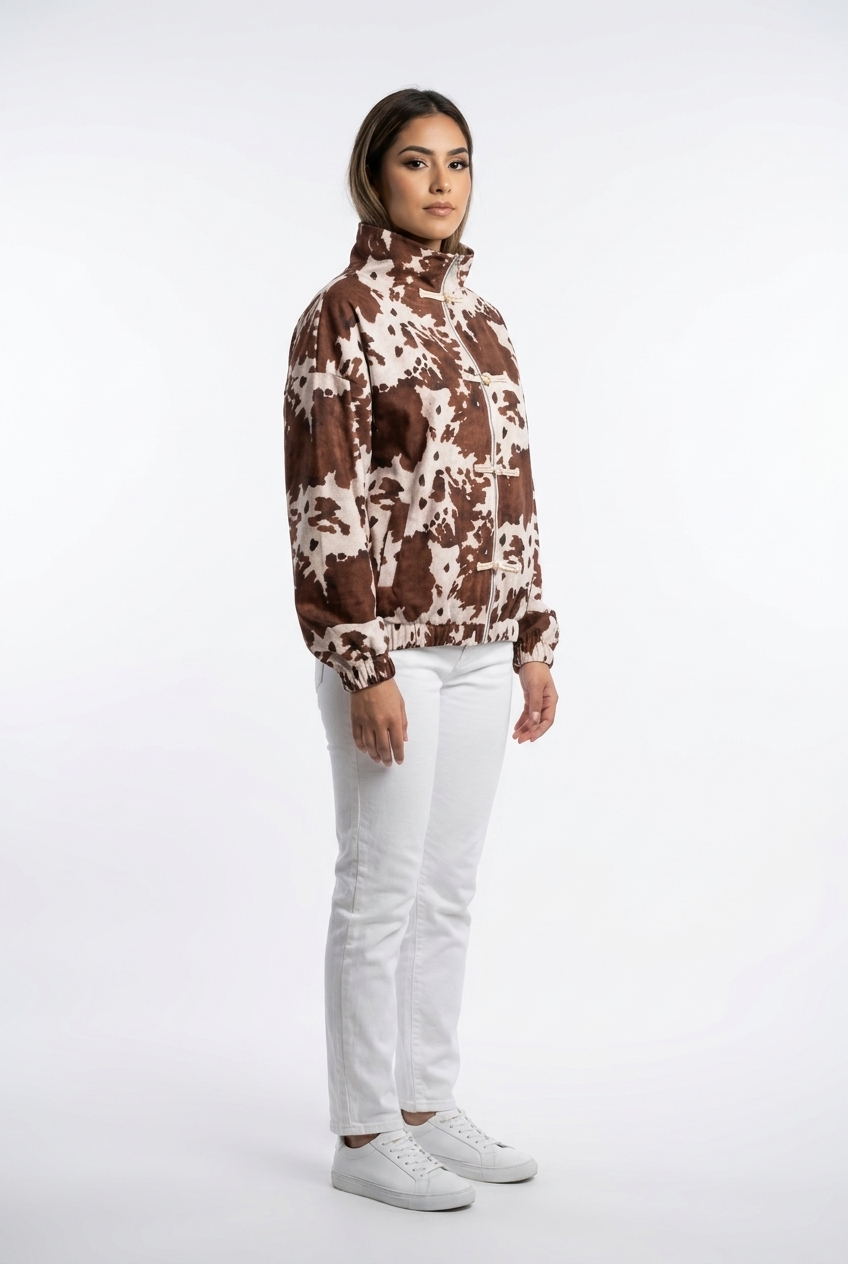 Print Toggle-Front Bomber Jacket