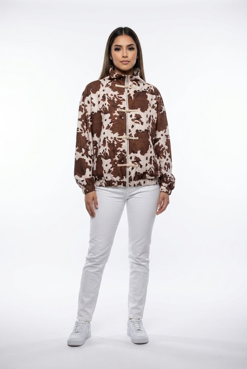 Print Toggle-Front Bomber Jacket