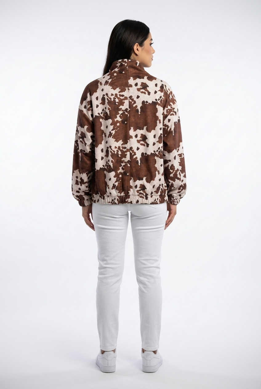 Print Toggle-Front Bomber Jacket