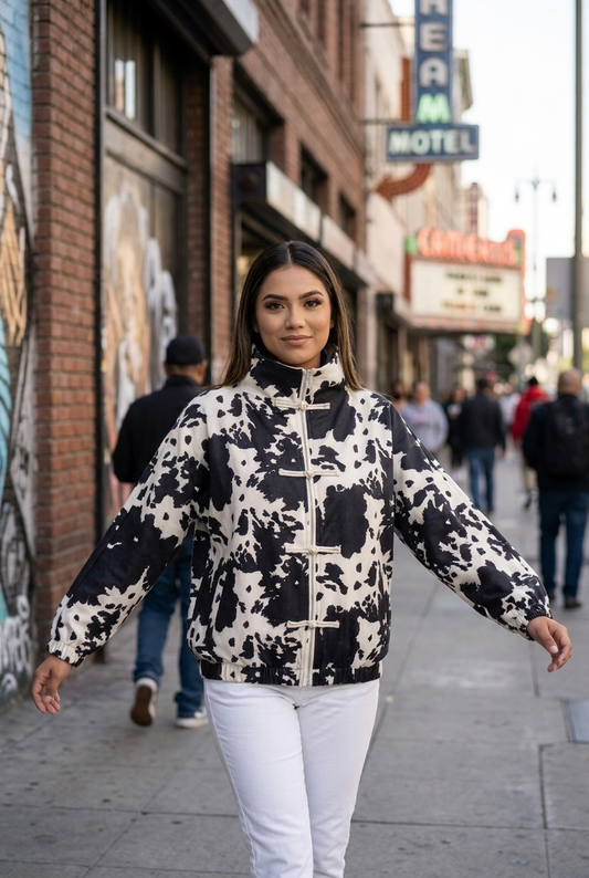 Print Toggle-Front Bomber Jacket