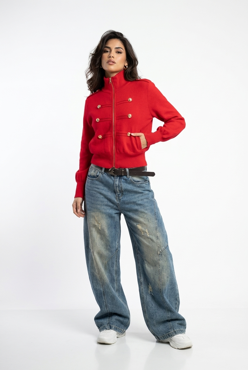 Military-Inspired Knit Zip Cardigan