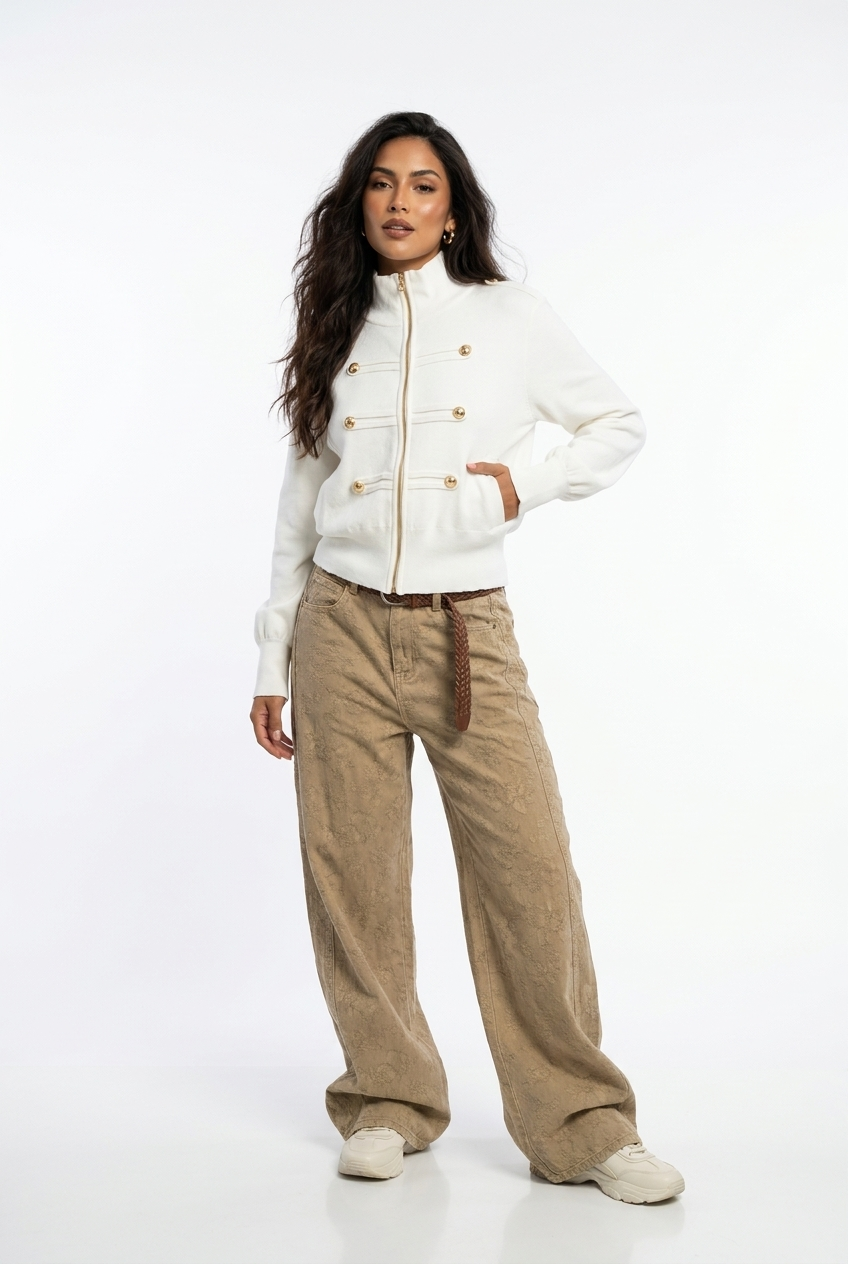 Military-Inspired Knit Zip Cardigan