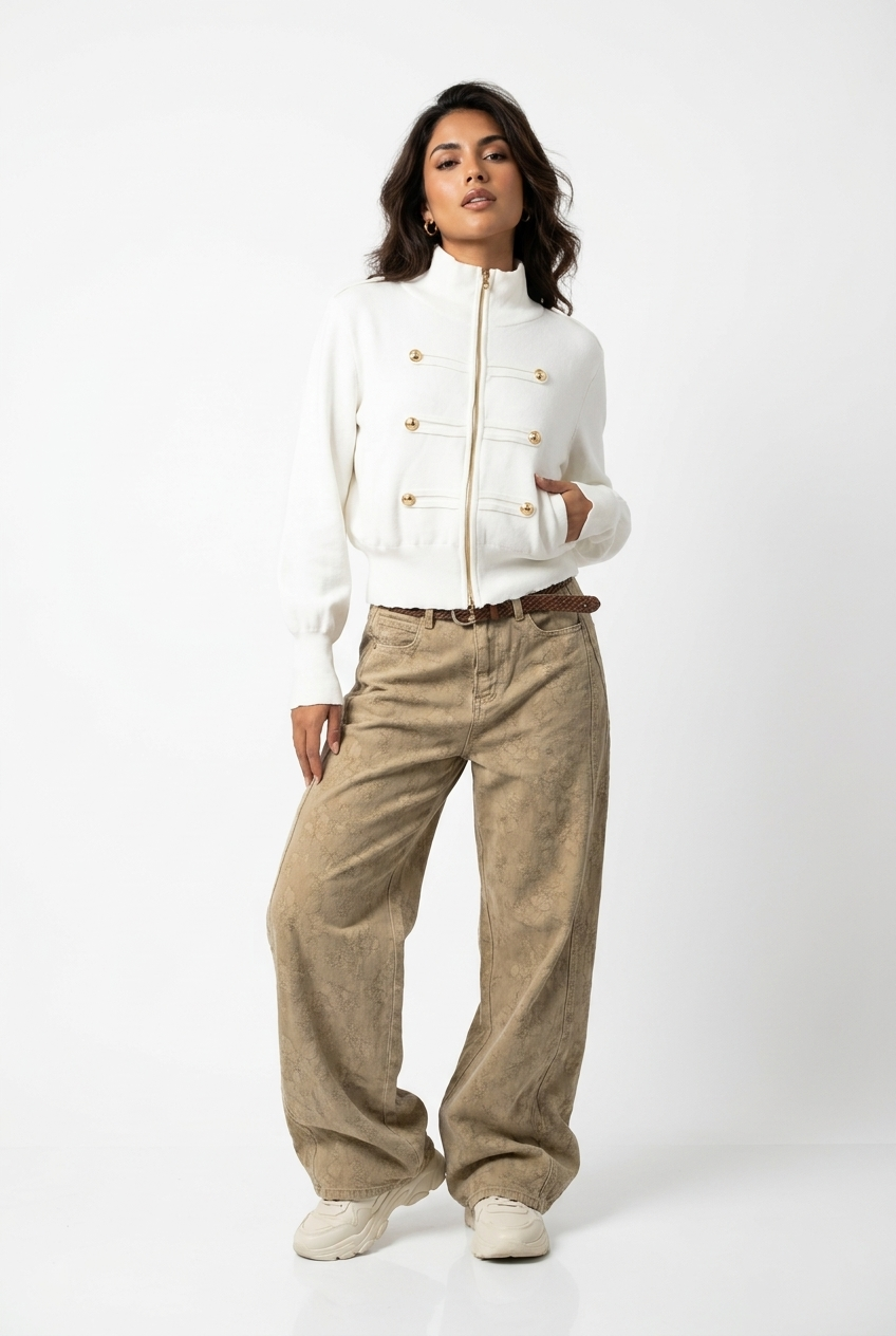 Relaxed Tonal Jacquard Wide-Leg Pants