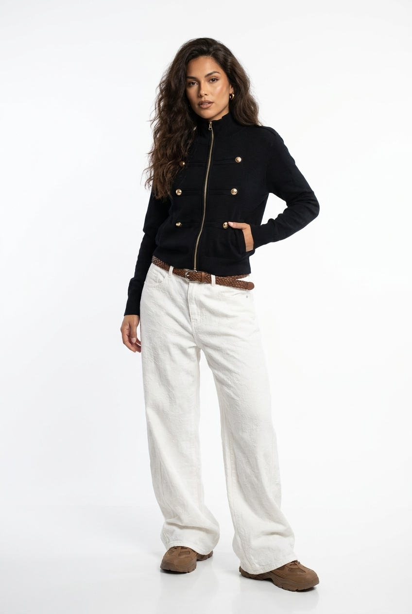 Military-Inspired Knit Zip Cardigan
